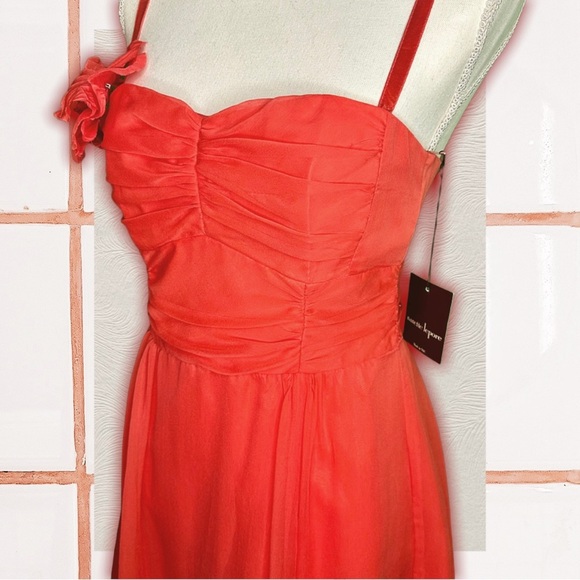 NWT Nanette Lepore Coral Silk ‘Tap’ Mini Dress With Removable Straps & Flower - Picture 5 of 11